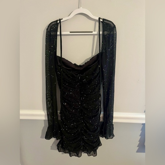 Black Sheer Long Sleeve Sequin Bodycon Mini Dress - Picture 6 of 8
